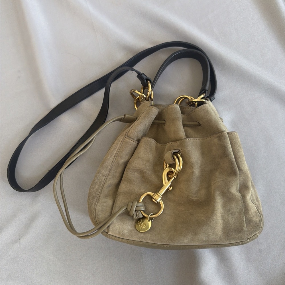 See by Chloe Leather Suede drawstring bucket bag crossbody Gold Hardware